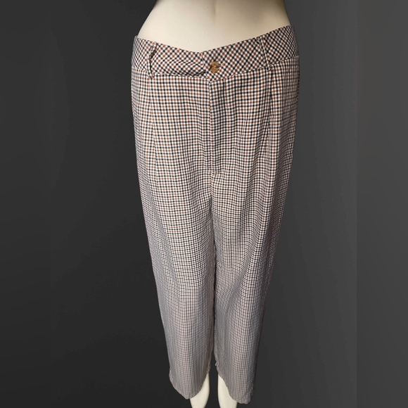 Brown Houndstooth Check Trousers Women's XL Tailored Pants - Picture 2 of 8